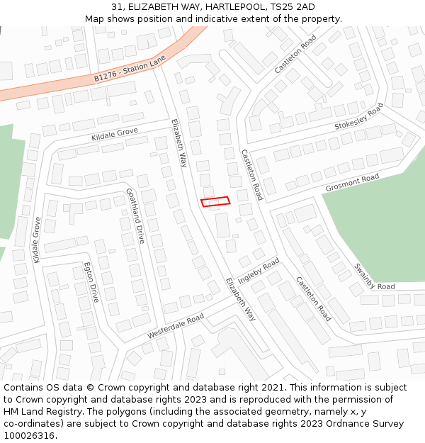 31, ELIZABETH WAY, HARTLEPOOL, TS25 2AD: Location map and indicative extent of plot