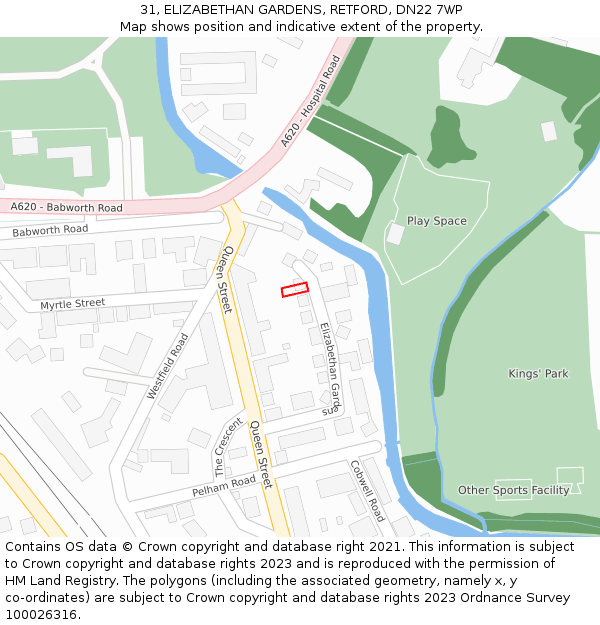 31, ELIZABETHAN GARDENS, RETFORD, DN22 7WP: Location map and indicative extent of plot