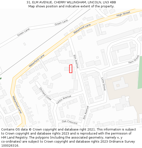 31, ELM AVENUE, CHERRY WILLINGHAM, LINCOLN, LN3 4BB: Location map and indicative extent of plot