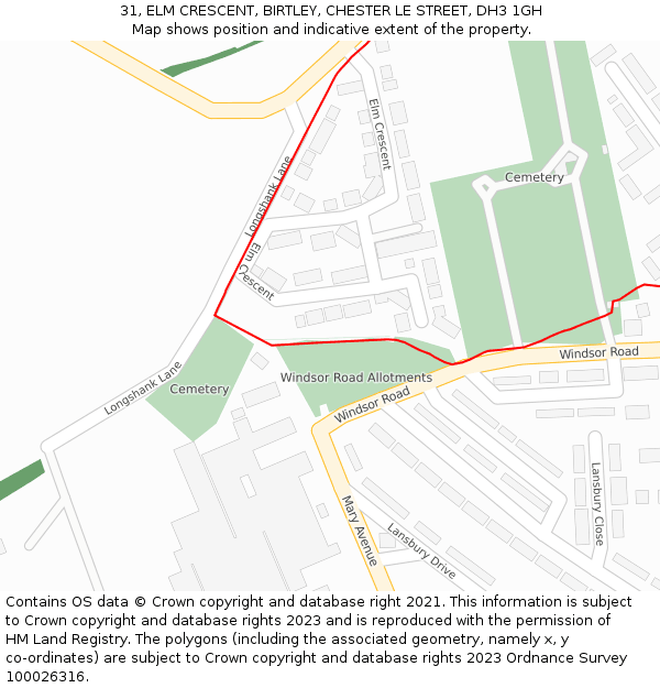 31, ELM CRESCENT, BIRTLEY, CHESTER LE STREET, DH3 1GH: Location map and indicative extent of plot