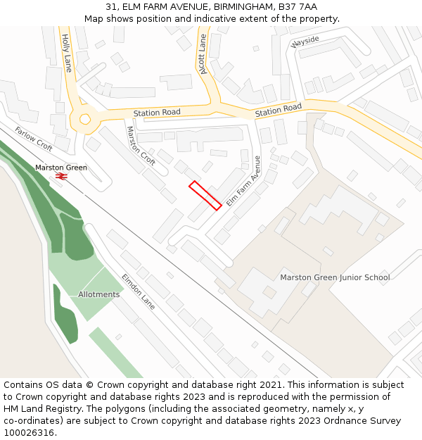 31, ELM FARM AVENUE, BIRMINGHAM, B37 7AA: Location map and indicative extent of plot