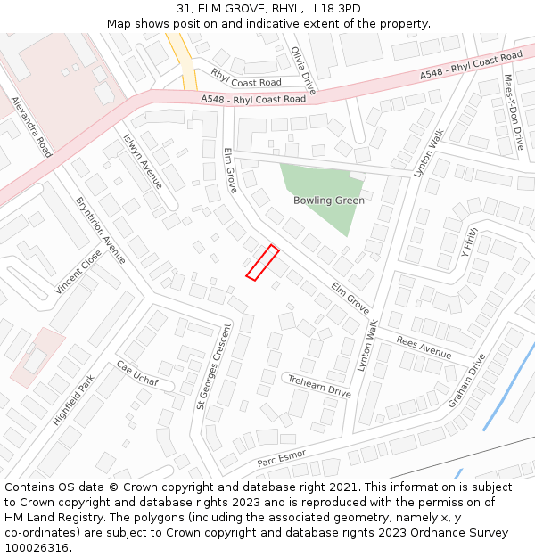 31, ELM GROVE, RHYL, LL18 3PD: Location map and indicative extent of plot