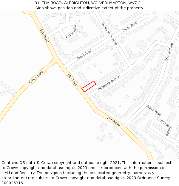 31, ELM ROAD, ALBRIGHTON, WOLVERHAMPTON, WV7 3LL: Location map and indicative extent of plot