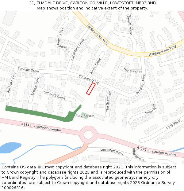 31, ELMDALE DRIVE, CARLTON COLVILLE, LOWESTOFT, NR33 8NB: Location map and indicative extent of plot