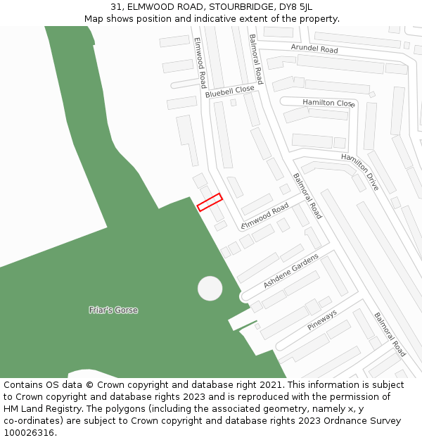 31, ELMWOOD ROAD, STOURBRIDGE, DY8 5JL: Location map and indicative extent of plot