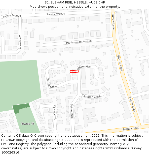 31, ELSHAM RISE, HESSLE, HU13 0HP: Location map and indicative extent of plot