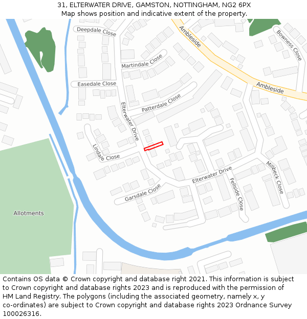 31, ELTERWATER DRIVE, GAMSTON, NOTTINGHAM, NG2 6PX: Location map and indicative extent of plot