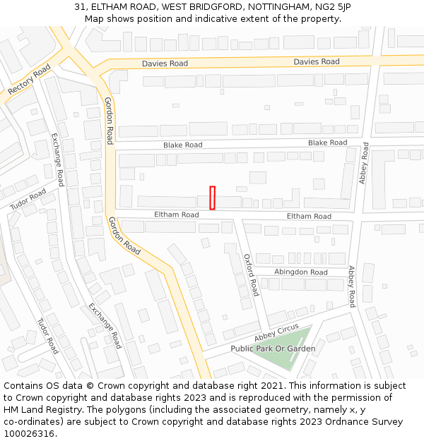 31, ELTHAM ROAD, WEST BRIDGFORD, NOTTINGHAM, NG2 5JP: Location map and indicative extent of plot