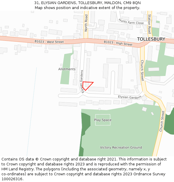 31, ELYSIAN GARDENS, TOLLESBURY, MALDON, CM9 8QN: Location map and indicative extent of plot