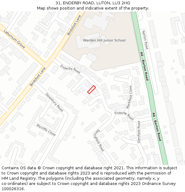 31, ENDERBY ROAD, LUTON, LU3 2HG: Location map and indicative extent of plot