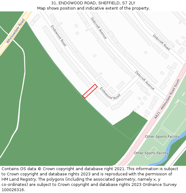 31, ENDOWOOD ROAD, SHEFFIELD, S7 2LY: Location map and indicative extent of plot