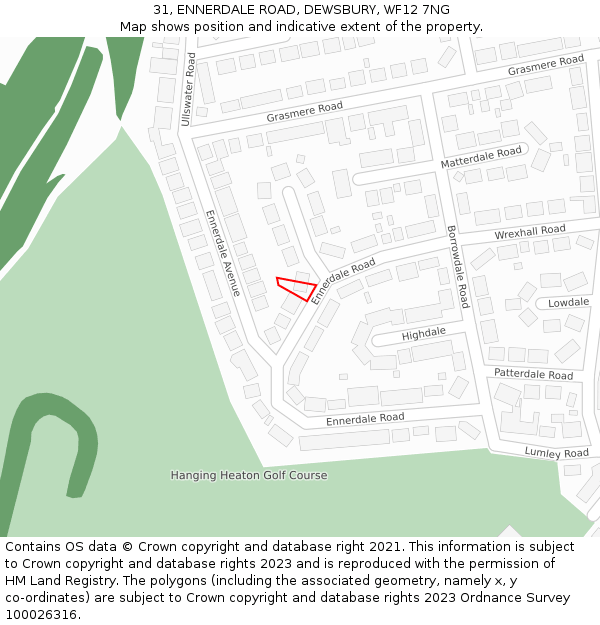 31, ENNERDALE ROAD, DEWSBURY, WF12 7NG: Location map and indicative extent of plot