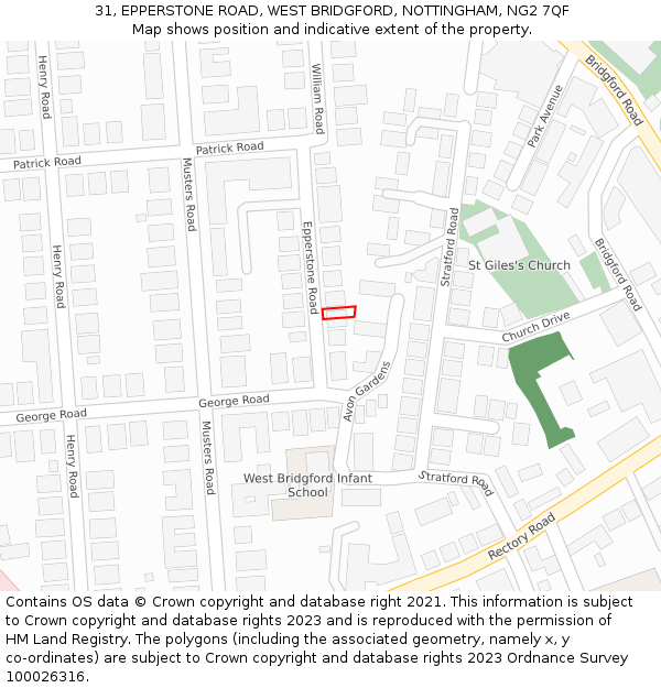 31, EPPERSTONE ROAD, WEST BRIDGFORD, NOTTINGHAM, NG2 7QF: Location map and indicative extent of plot