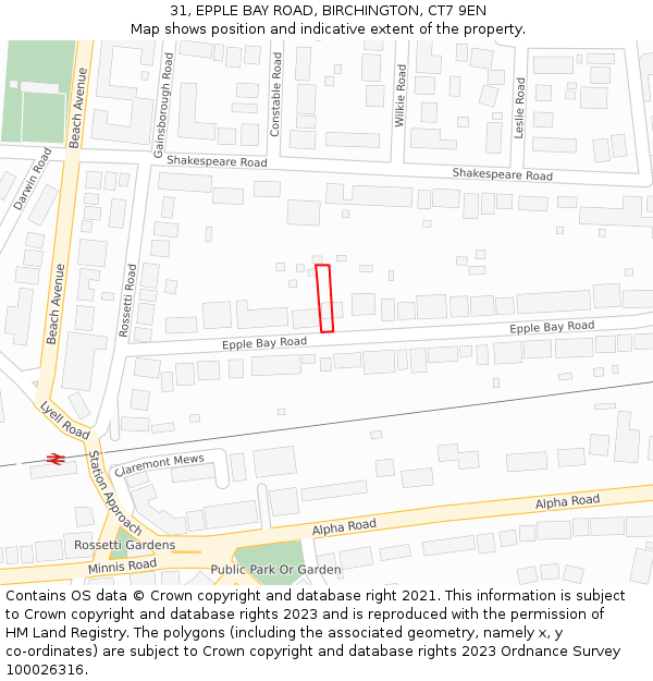 31, EPPLE BAY ROAD, BIRCHINGTON, CT7 9EN: Location map and indicative extent of plot