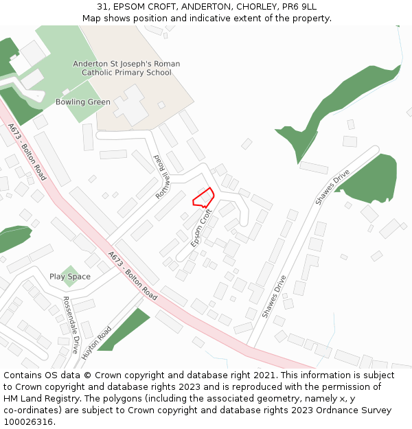 31, EPSOM CROFT, ANDERTON, CHORLEY, PR6 9LL: Location map and indicative extent of plot