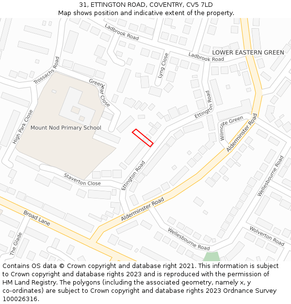 31, ETTINGTON ROAD, COVENTRY, CV5 7LD: Location map and indicative extent of plot