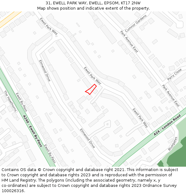 31, EWELL PARK WAY, EWELL, EPSOM, KT17 2NW: Location map and indicative extent of plot
