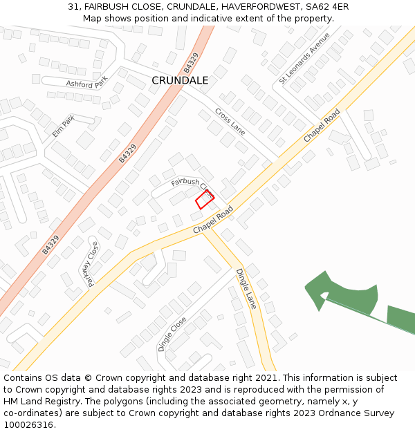 31, FAIRBUSH CLOSE, CRUNDALE, HAVERFORDWEST, SA62 4ER: Location map and indicative extent of plot