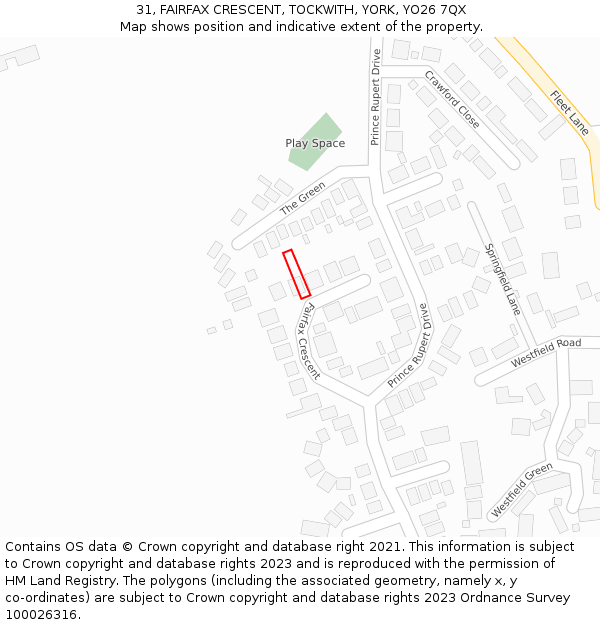 31, FAIRFAX CRESCENT, TOCKWITH, YORK, YO26 7QX: Location map and indicative extent of plot