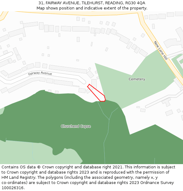 31, FAIRWAY AVENUE, TILEHURST, READING, RG30 4QA: Location map and indicative extent of plot