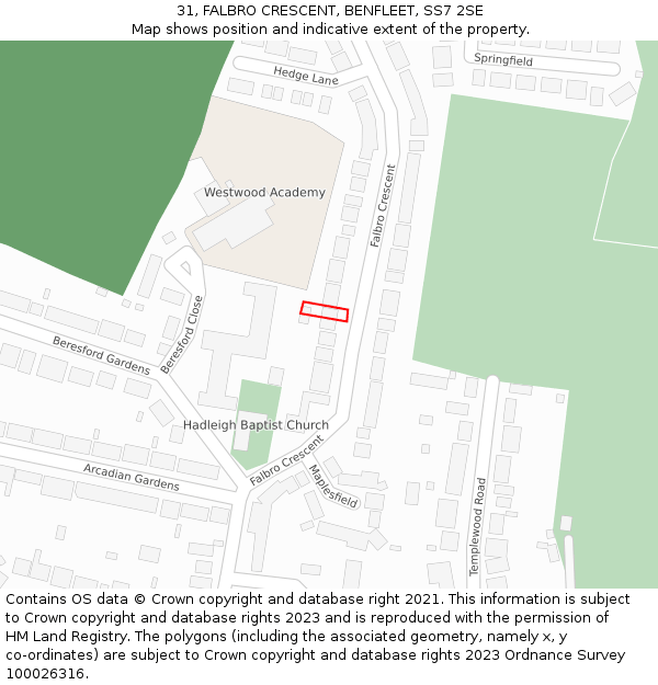 31, FALBRO CRESCENT, BENFLEET, SS7 2SE: Location map and indicative extent of plot