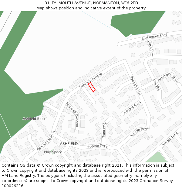 31, FALMOUTH AVENUE, NORMANTON, WF6 2EB: Location map and indicative extent of plot