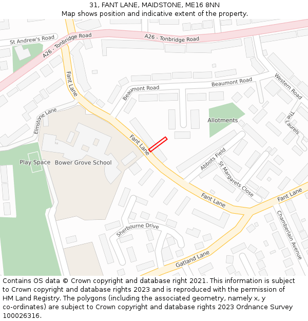 31, FANT LANE, MAIDSTONE, ME16 8NN: Location map and indicative extent of plot