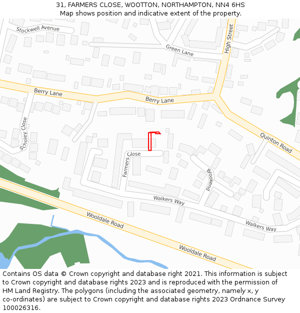31, FARMERS CLOSE, WOOTTON, NORTHAMPTON, NN4 6HS: Location map and indicative extent of plot