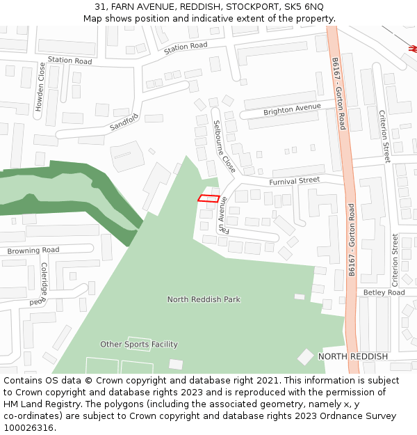 31, FARN AVENUE, REDDISH, STOCKPORT, SK5 6NQ: Location map and indicative extent of plot
