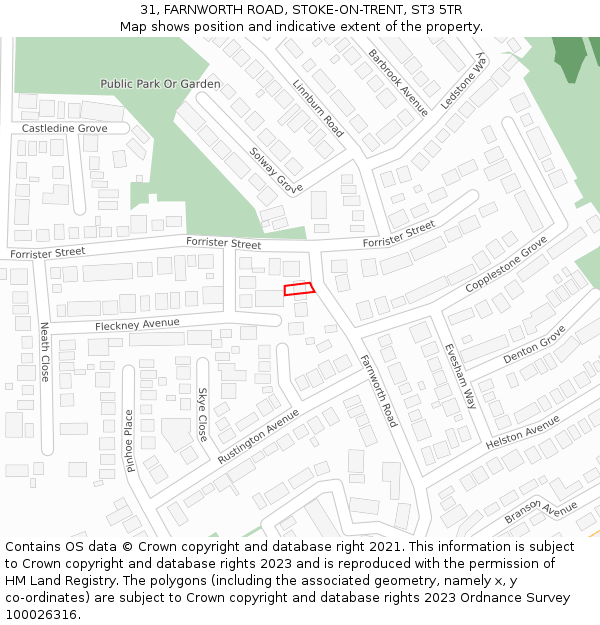 31, FARNWORTH ROAD, STOKE-ON-TRENT, ST3 5TR: Location map and indicative extent of plot