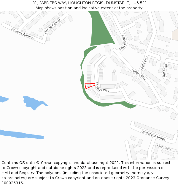 31, FARRIERS WAY, HOUGHTON REGIS, DUNSTABLE, LU5 5FF: Location map and indicative extent of plot