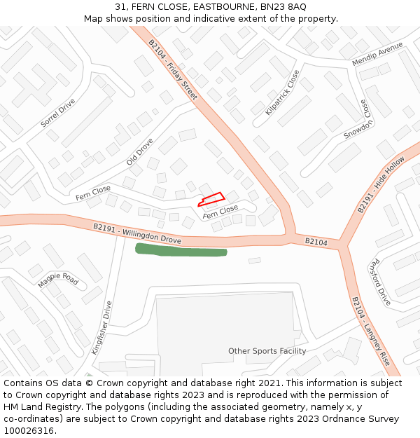 31, FERN CLOSE, EASTBOURNE, BN23 8AQ: Location map and indicative extent of plot