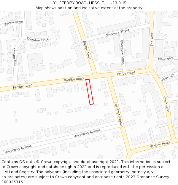 31, FERRIBY ROAD, HESSLE, HU13 0HS: Location map and indicative extent of plot