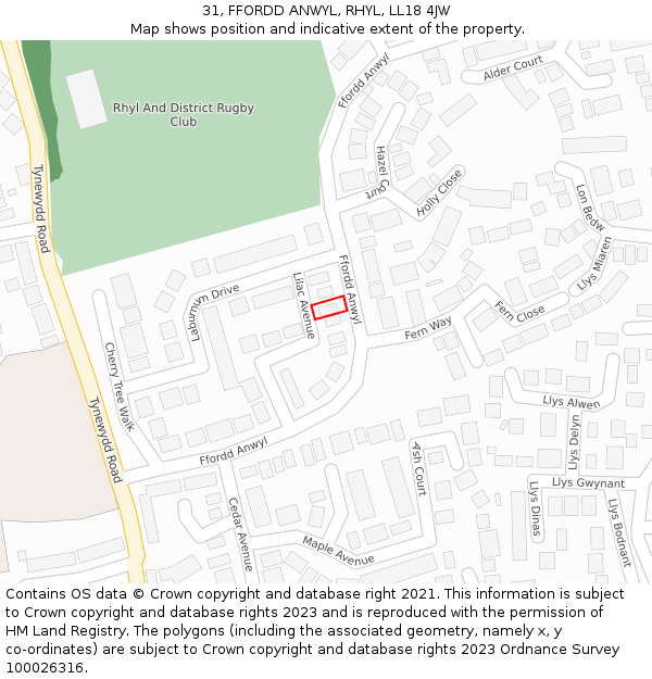 31, FFORDD ANWYL, RHYL, LL18 4JW: Location map and indicative extent of plot