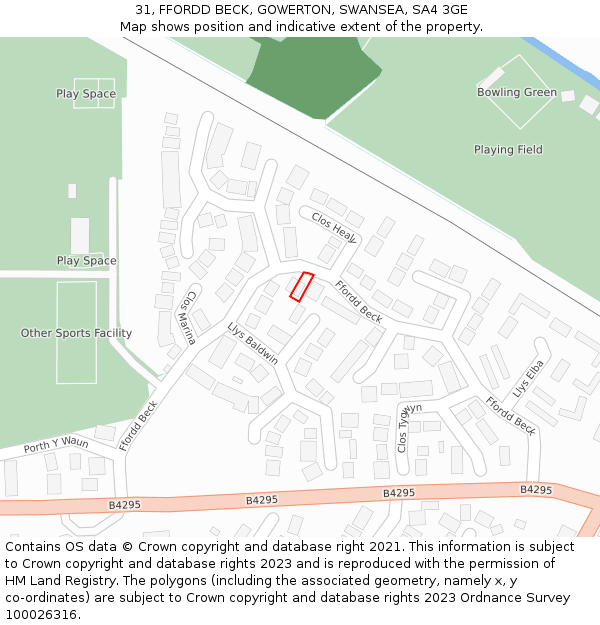 31, FFORDD BECK, GOWERTON, SWANSEA, SA4 3GE: Location map and indicative extent of plot