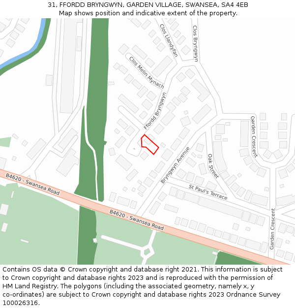 31, FFORDD BRYNGWYN, GARDEN VILLAGE, SWANSEA, SA4 4EB: Location map and indicative extent of plot