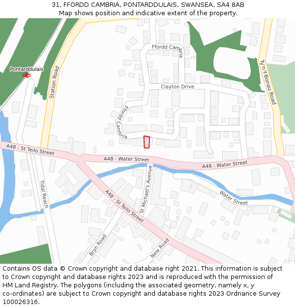 31, FFORDD CAMBRIA, PONTARDDULAIS, SWANSEA, SA4 8AB: Location map and indicative extent of plot