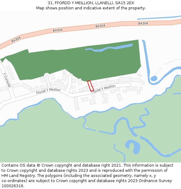 31, FFORDD Y MEILLION, LLANELLI, SA15 2EX: Location map and indicative extent of plot