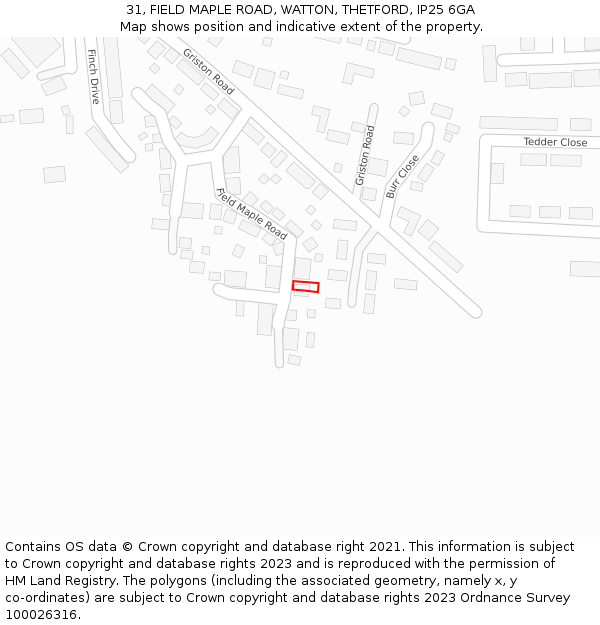 31, FIELD MAPLE ROAD, WATTON, THETFORD, IP25 6GA: Location map and indicative extent of plot