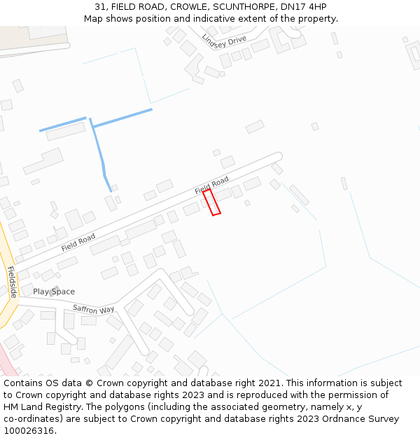 31, FIELD ROAD, CROWLE, SCUNTHORPE, DN17 4HP: Location map and indicative extent of plot