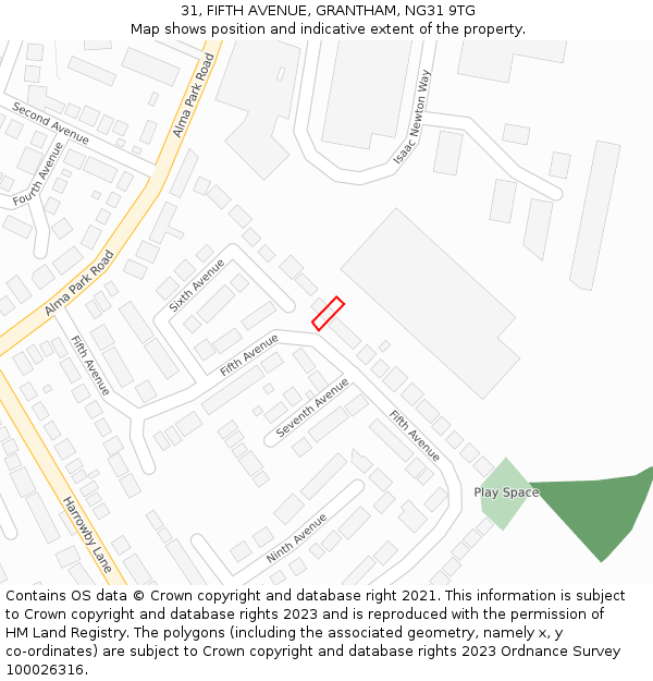 31, FIFTH AVENUE, GRANTHAM, NG31 9TG: Location map and indicative extent of plot