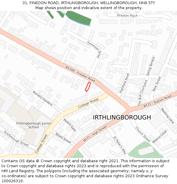 31, FINEDON ROAD, IRTHLINGBOROUGH, WELLINGBOROUGH, NN9 5TY: Location map and indicative extent of plot