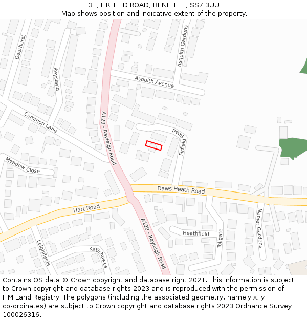 31, FIRFIELD ROAD, BENFLEET, SS7 3UU: Location map and indicative extent of plot