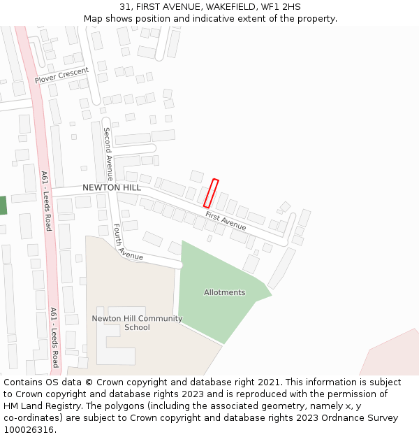 31, FIRST AVENUE, WAKEFIELD, WF1 2HS: Location map and indicative extent of plot