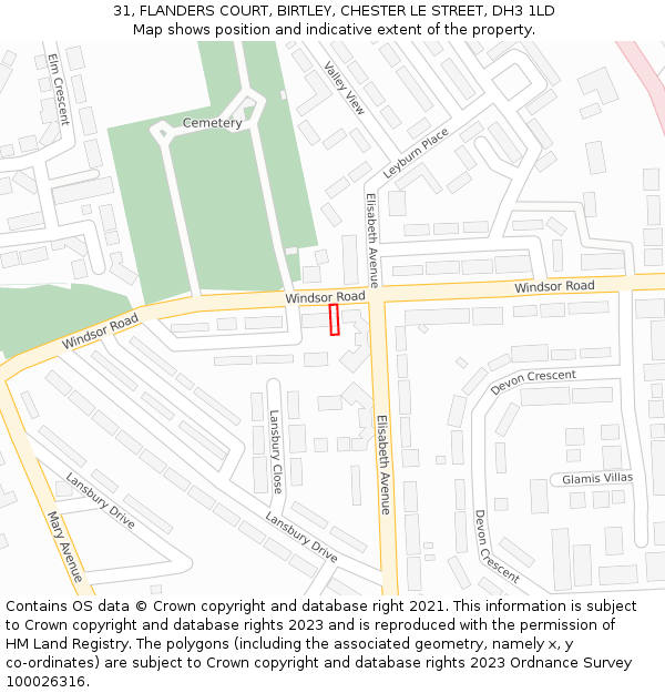 31, FLANDERS COURT, BIRTLEY, CHESTER LE STREET, DH3 1LD: Location map and indicative extent of plot