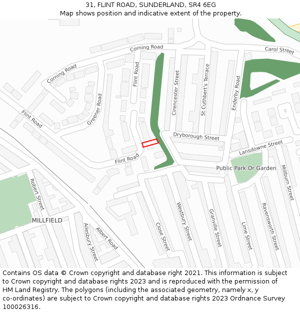 31, FLINT ROAD, SUNDERLAND, SR4 6EG: Location map and indicative extent of plot