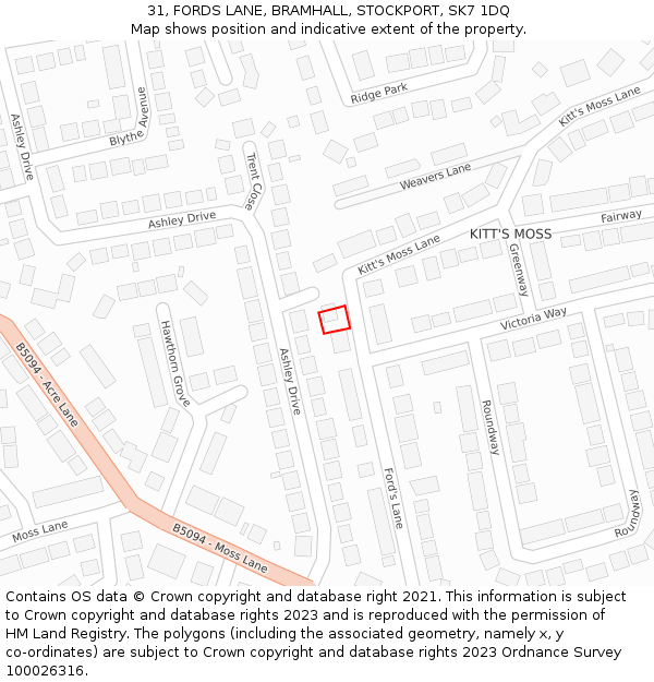 31, FORDS LANE, BRAMHALL, STOCKPORT, SK7 1DQ: Location map and indicative extent of plot