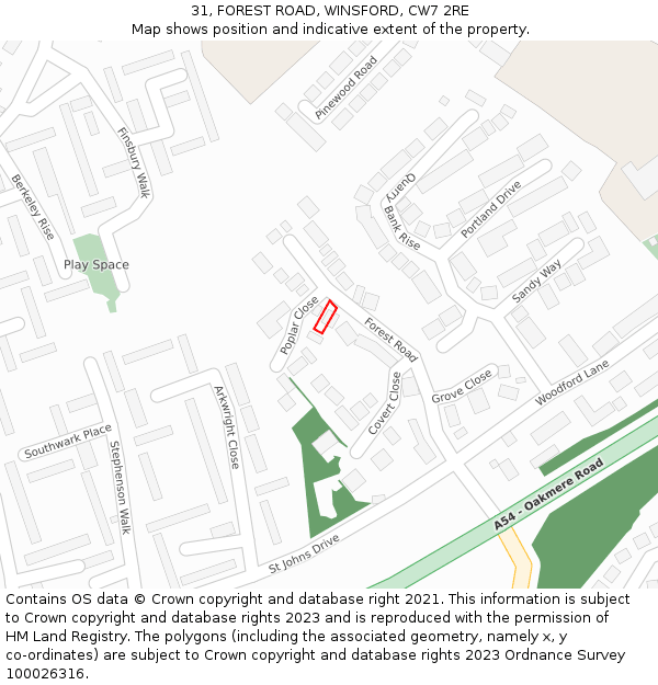 31, FOREST ROAD, WINSFORD, CW7 2RE: Location map and indicative extent of plot