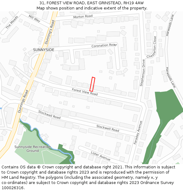 31, FOREST VIEW ROAD, EAST GRINSTEAD, RH19 4AW: Location map and indicative extent of plot