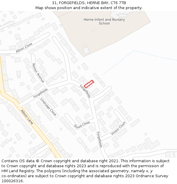 31, FORGEFIELDS, HERNE BAY, CT6 7TB: Location map and indicative extent of plot